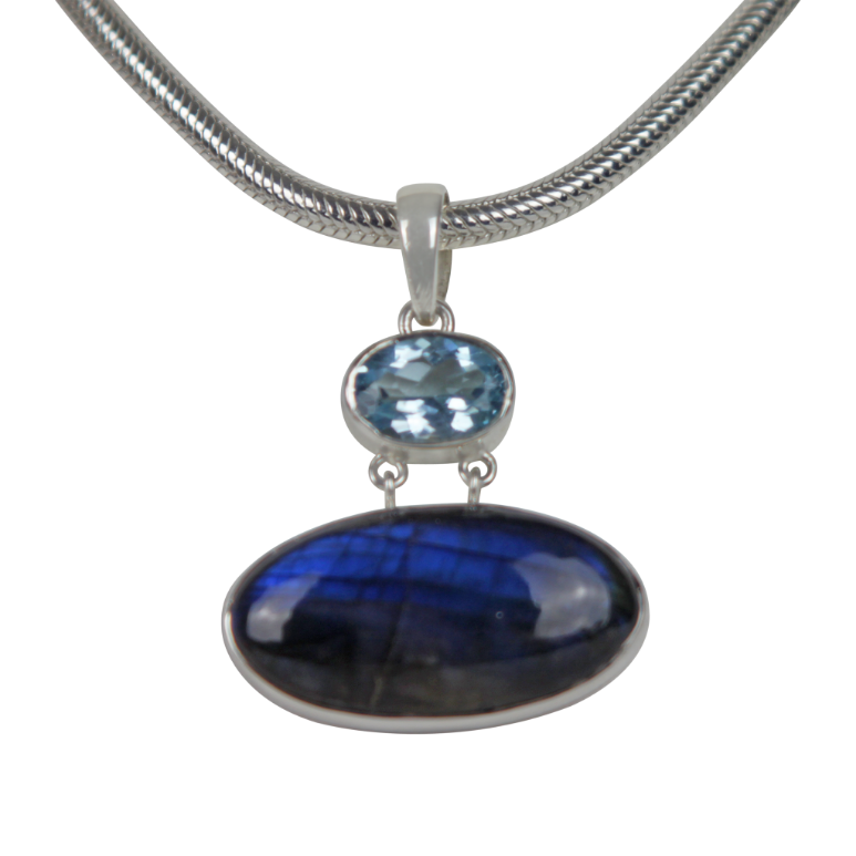 Stunning Labradorite set horizontally and a Beautiful Blue Topaz Statement Sterling silver Pendant Main image
