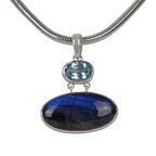 Stunning Labradorite set horizontally and a Beautiful Blue Topaz Statement Sterling silver Pendant
