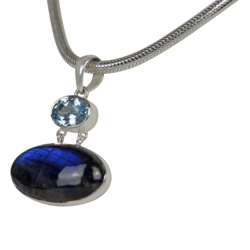 Stunning Labradorite set horizontally and a Beautiful Blue Topaz Statement Sterling silver Pendant Secondary image