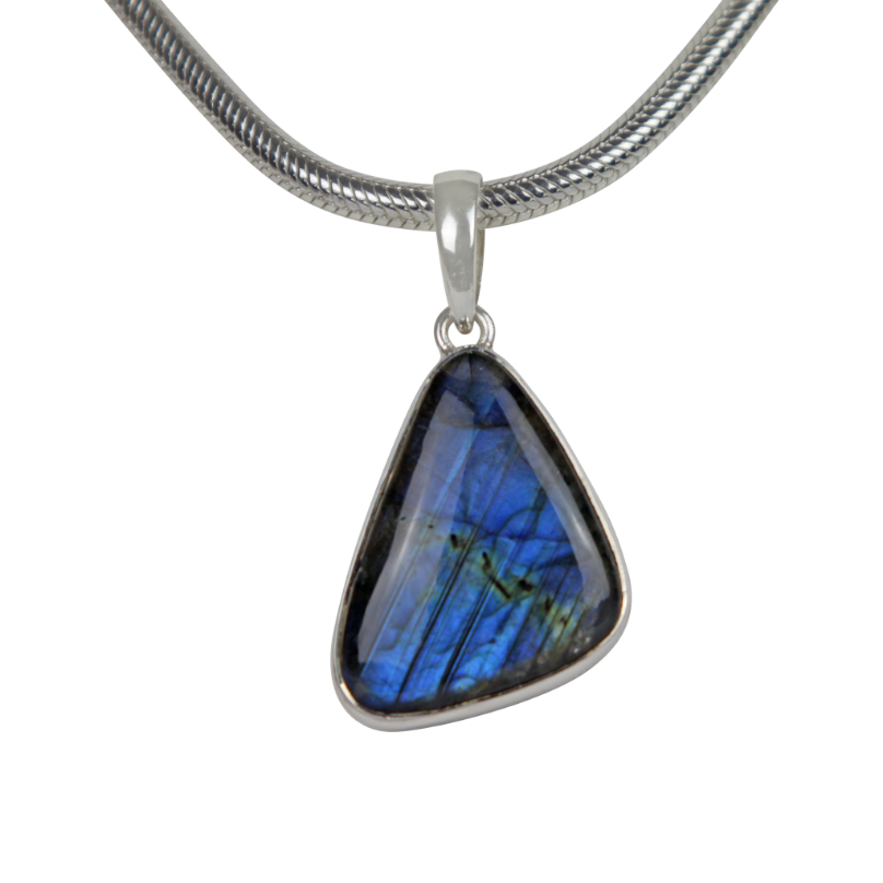 Simple Uncustomary Shape Beautiful Labradorite Set on Sterling Silver Open Back Bazel Main image