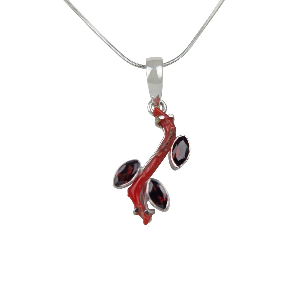 Red Coral Branch Pendant Accent with Faceted Multi-Garnet Stones Main image