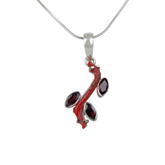 Red Coral Branch Pendant Accent with Faceted Multi-Garnet Stones