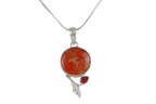 This beautiful orange colour round Sponge Coral pendant is set in an open back bazel.