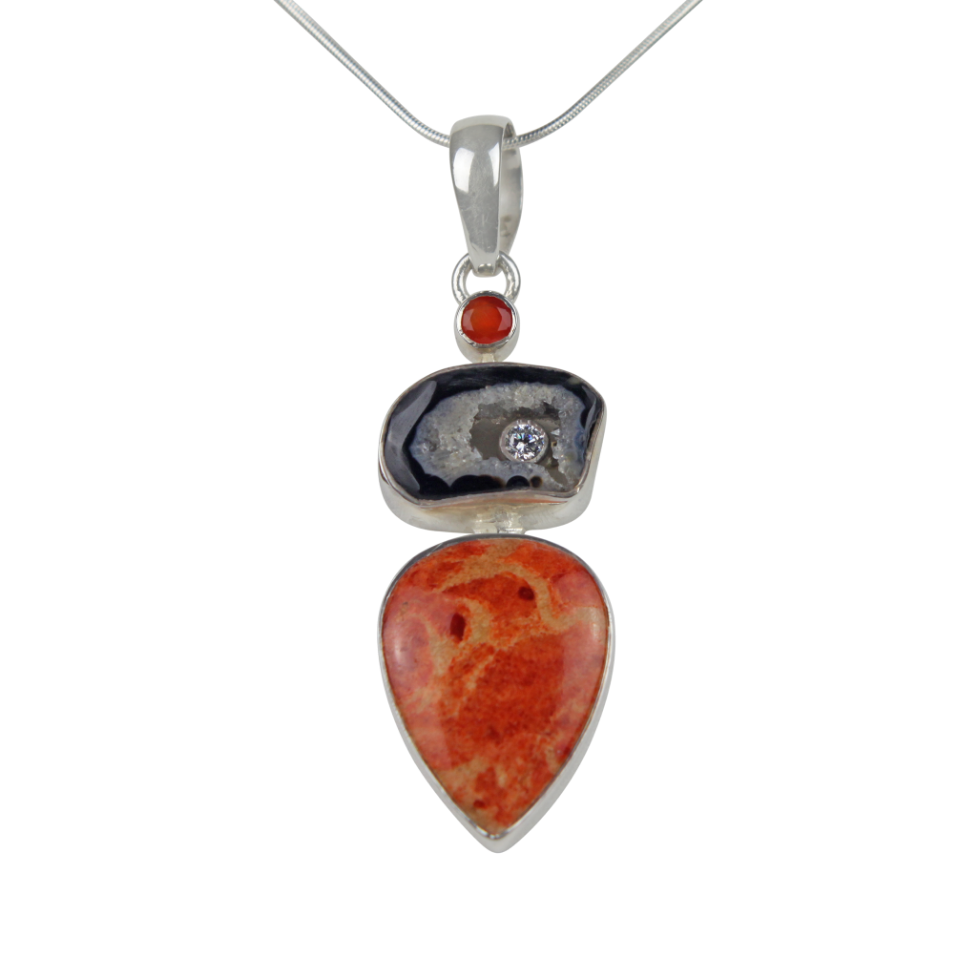 Sponge Coral Statement Pendant Accents with three Complementary Stones Main image