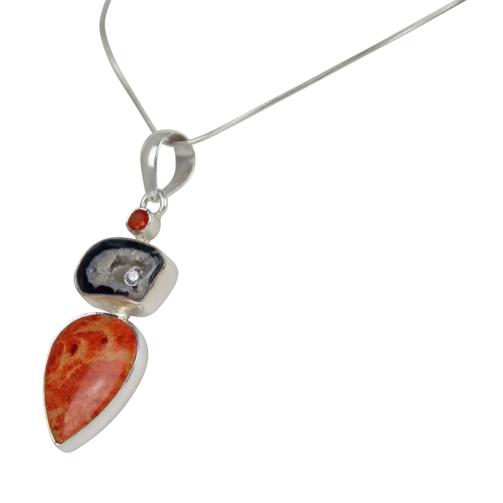 Sponge Coral Statement Pendant Accents with three Complementary Stones Secondary image
