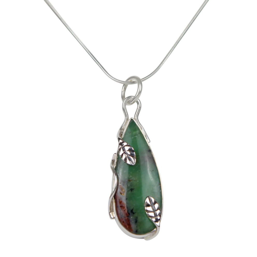Sterling Silver Wrap Over Pendant Set With a Long Teardrop Chrysoprase Stone Main image
