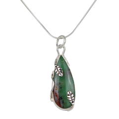 Sterling Silver Wrap Over Pendant Set With a Long Teardrop Chrysoprase Stone