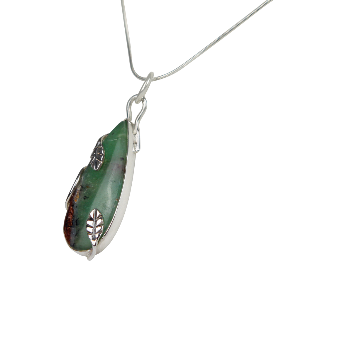 Sterling Silver Wrap Over Pendant Set With a Long Teardrop Chrysoprase Stone