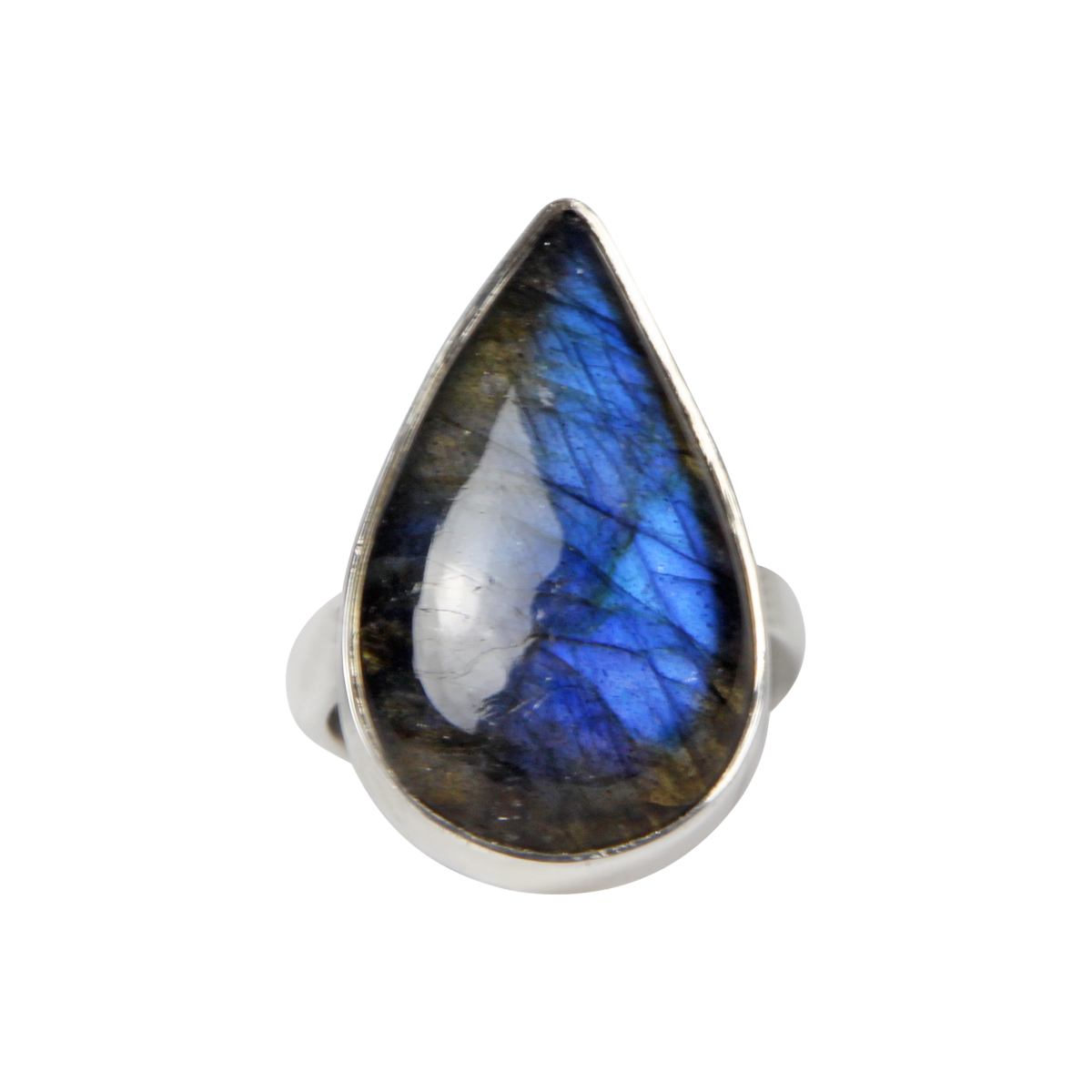 Sundari Jewellery Teardrop Shaped Chunky Labradorite Sterling Silver Ring