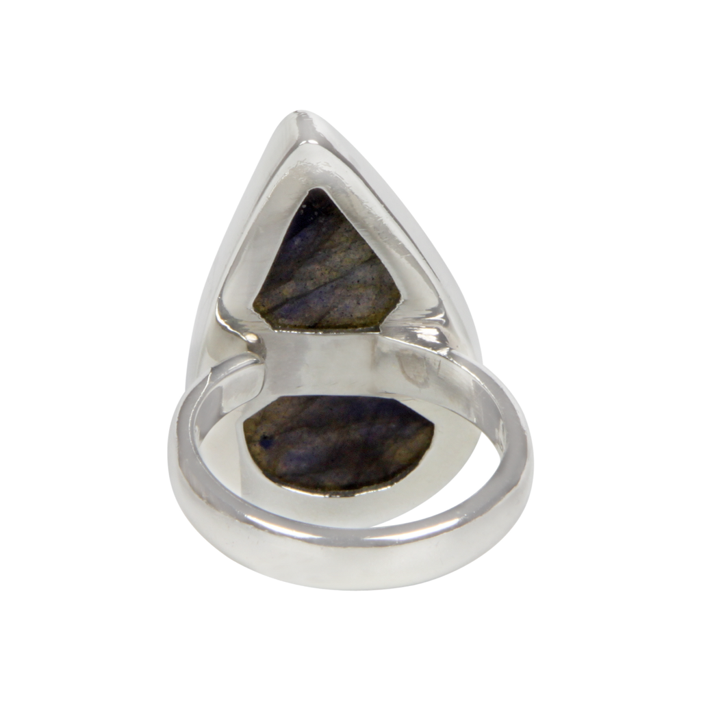 Sundari Jewellery Teardrop Shaped Chunky Labradorite Sterling Silver Ring