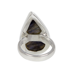 Sundari Jewellery Teardrop Shaped Chunky Labradorite Sterling Silver Ring