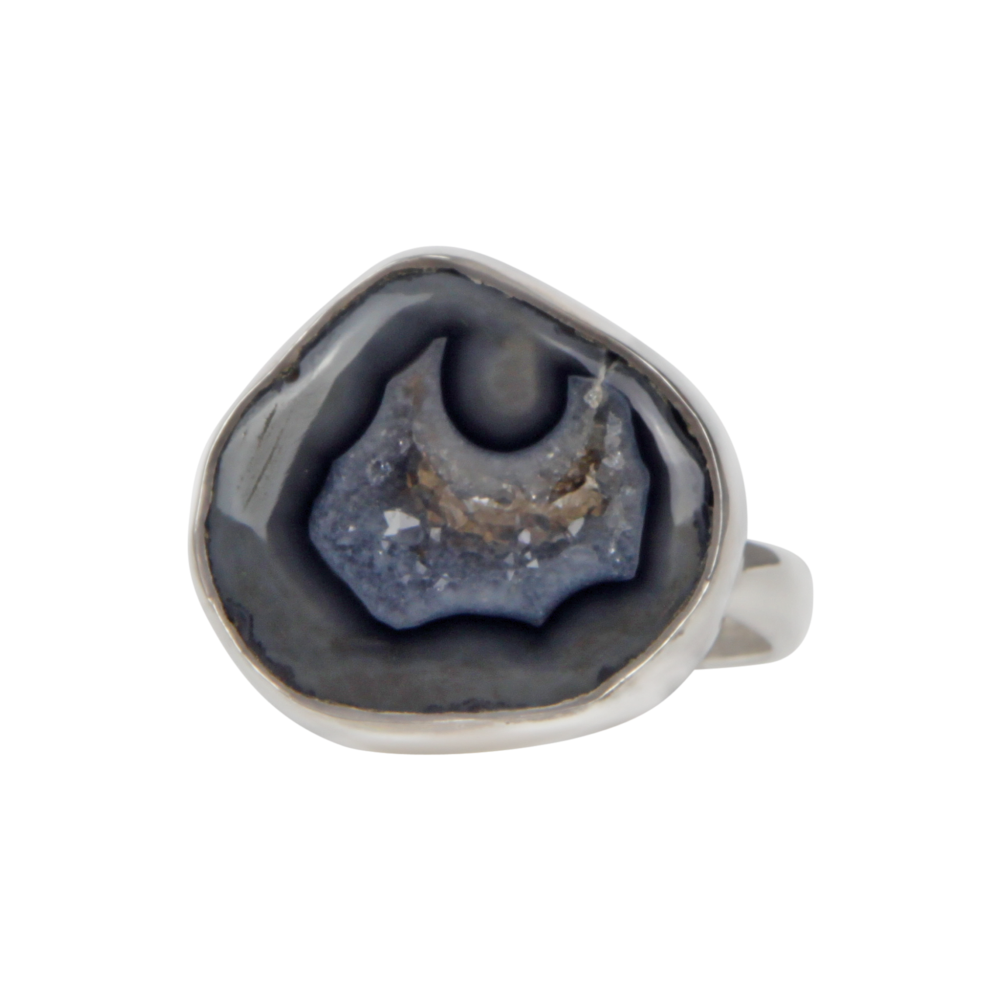 Sundari Jewellery Small Black Agate Sterling Silver Ring Main image
