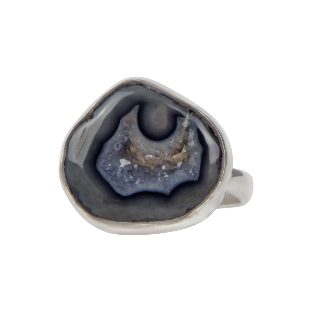Sundari Jewellery Small Black Agate Sterling Silver Ring