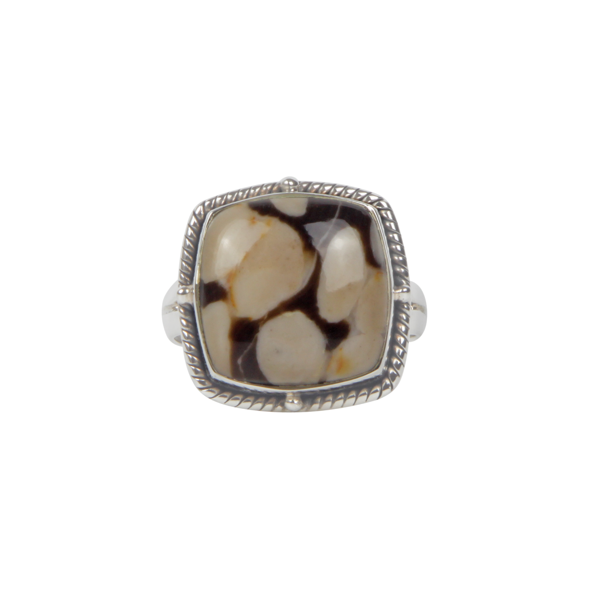 Sundari Jewellery Square Shaped Peanut Wood Jasper Sterling Silver Ring