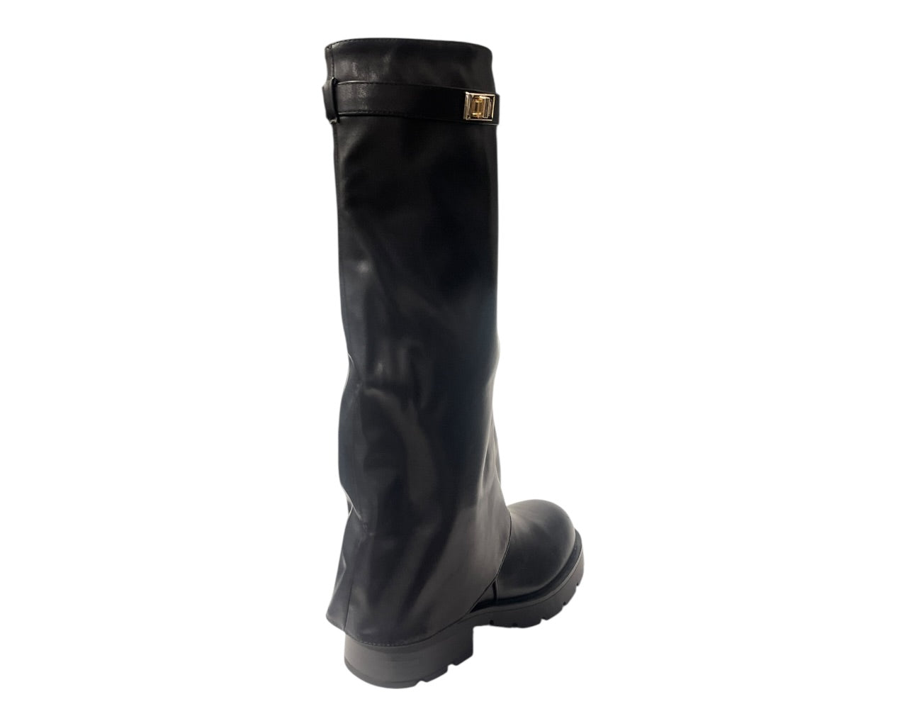 Knee High Faux Leather Fold Over Chunky Sole Boots