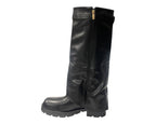 Knee High Faux Leather Fold Over Chunky Sole Boots