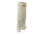Knee High Faux Leather Fold Over Block Heel Boots