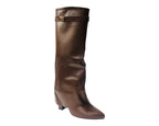 Knee High Faux Leather Fold Over Block Heel Boots