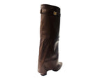 Knee High Faux Leather Fold Over Block Heel Boots