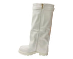 Knee High Faux Leather Fold Over Chunky Sole Boots