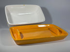 Butter Dish with White Lid Yellow Spots