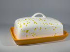 Butter Dish with White Lid Yellow Spots