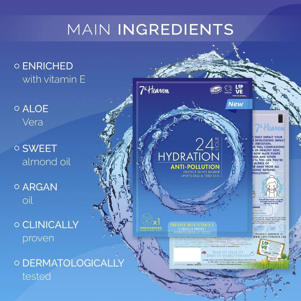 7th Heaven '24 Hour Hydration' Anti-Pollution Biodegradable Bamboo Sheet Mask
