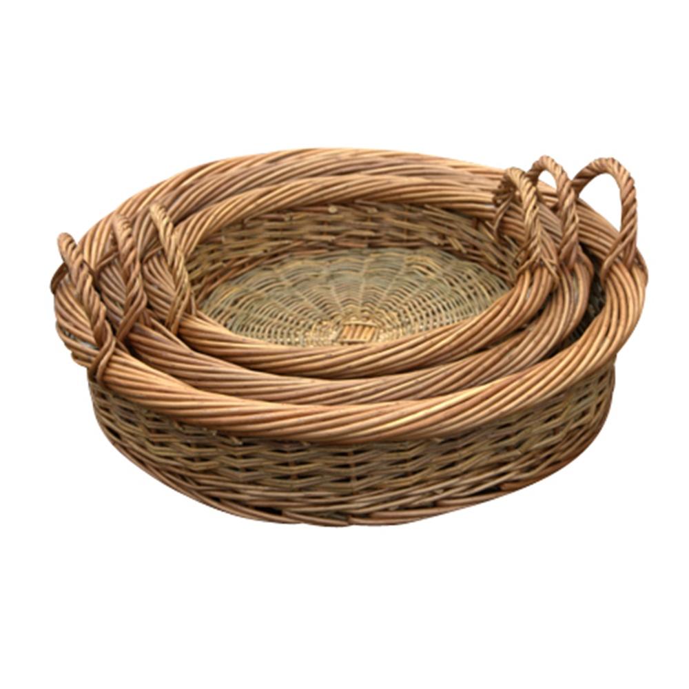 Set of 3 Round Green Willow Trays Main image