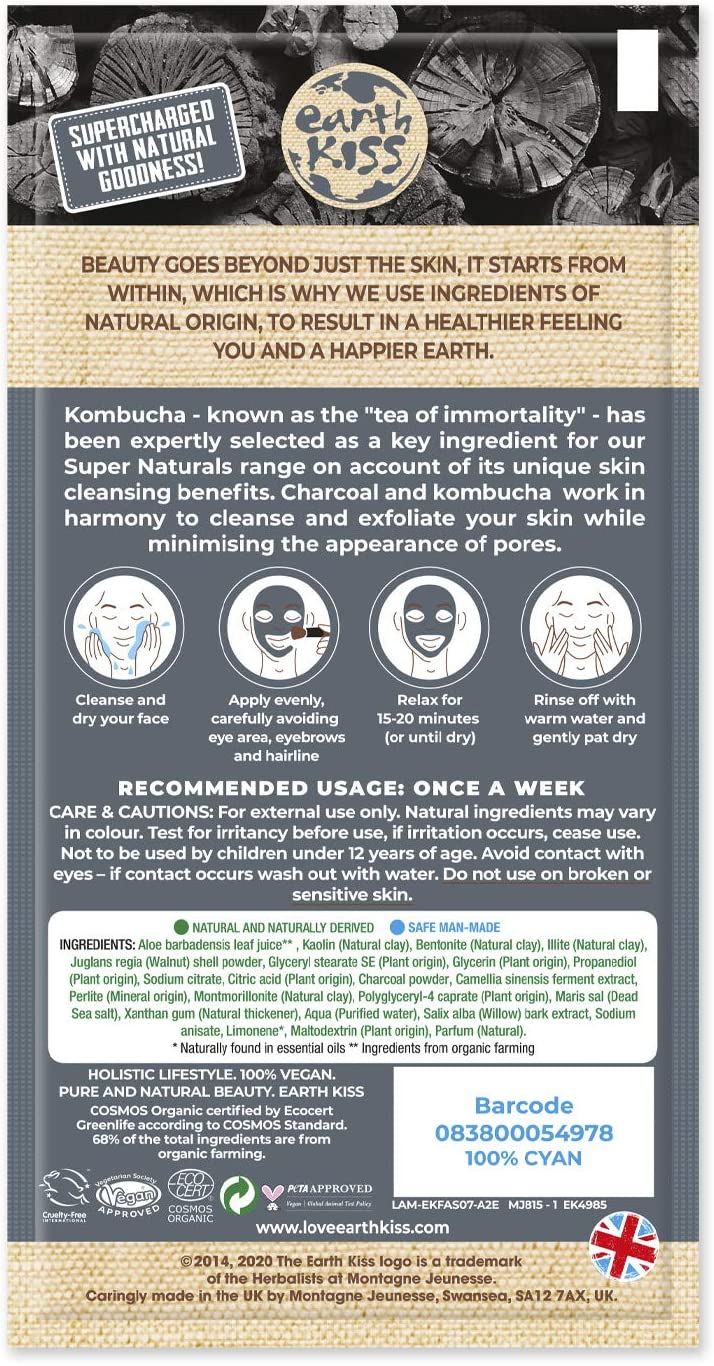Earth Kiss Super Naturals Exfoliating Kombucha and Charcoal Clay Mask (10g) to Cleanse and Exfoliate while Minimising the Appearance of Pores Secondary image