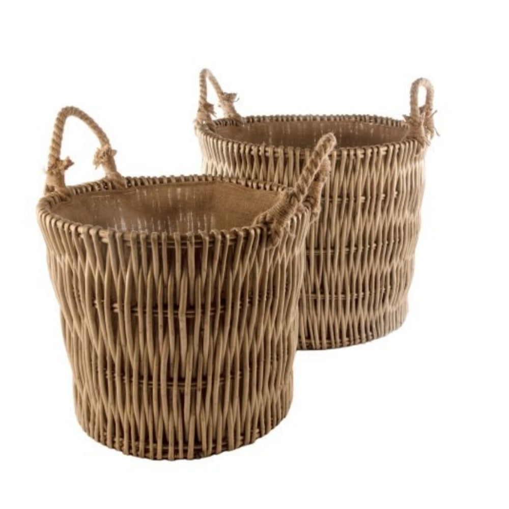 Set of 2 Vertical Weave Hessian Lined Log Baskets Main image