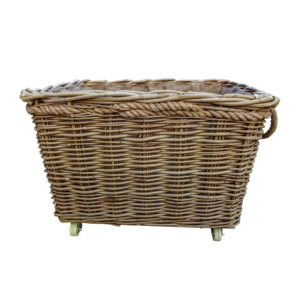 Extra Large Rope Handle Wicker Log Basket on Wheels Main image