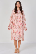 Blush Pink Floral Pleated Smock Dress