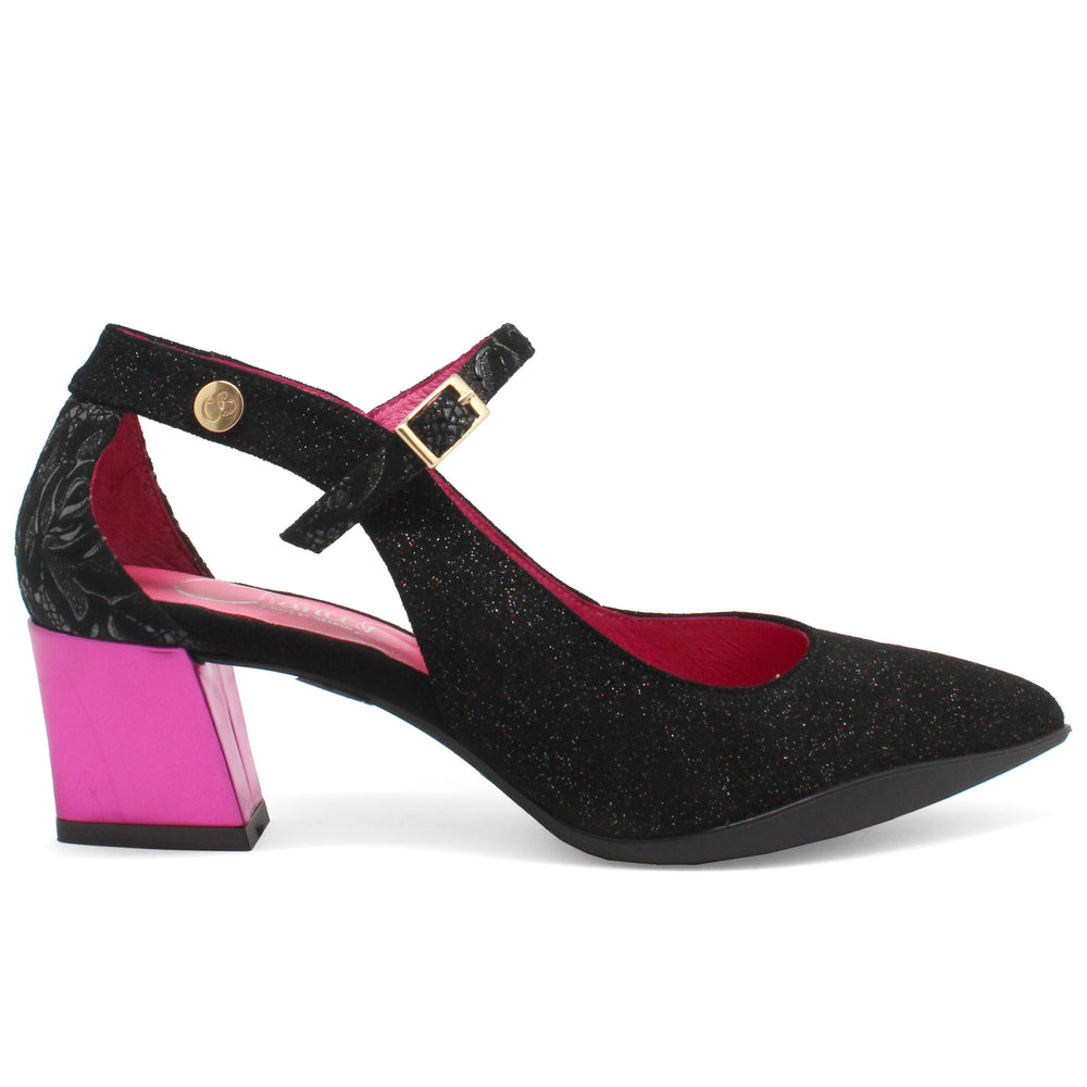 La La - Black Glitter low heel shoe Main image