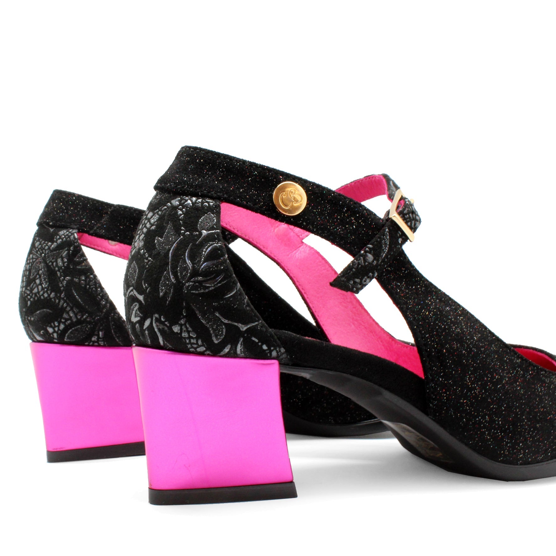 La La - Black Glitter low heel shoe - British D'sire