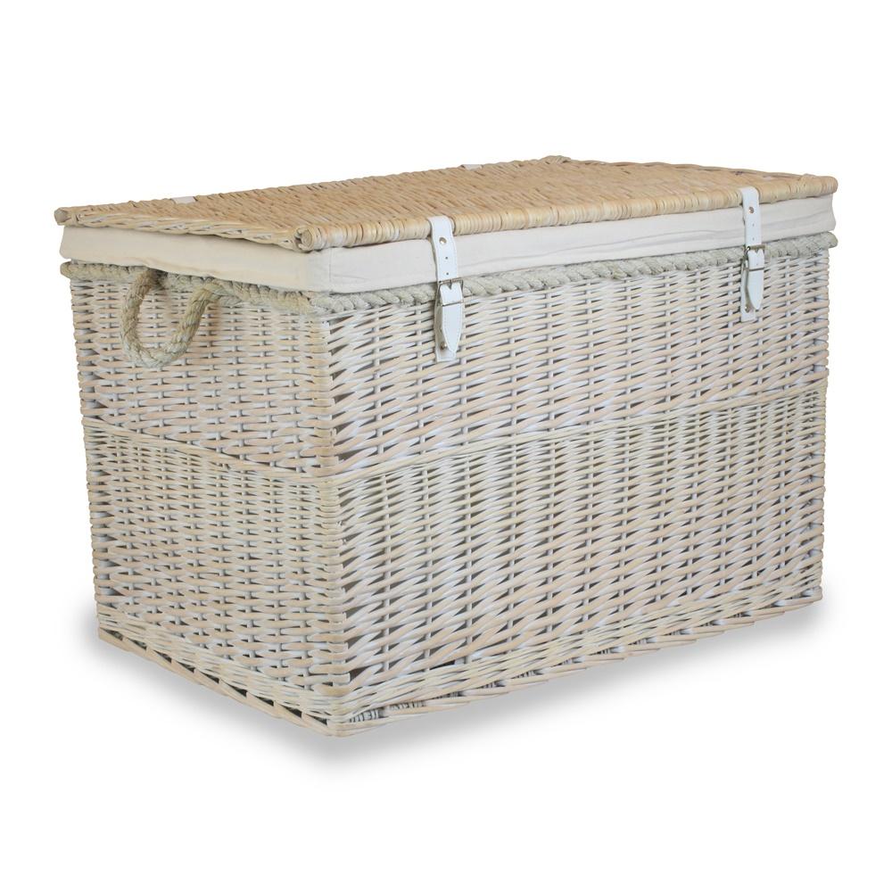 Red Hamper Large White Wash Finish Storage Wicker Basket Main image