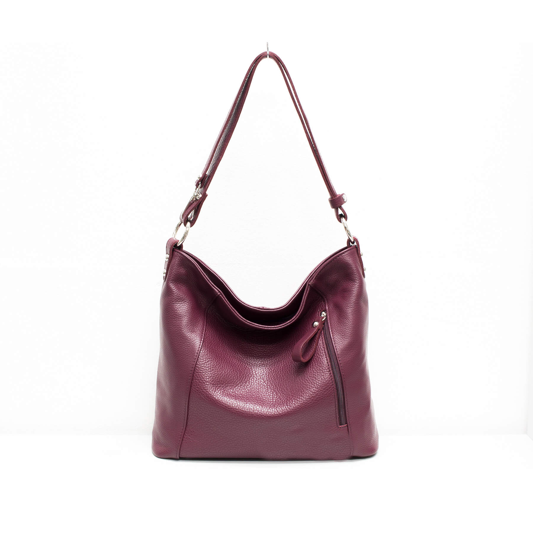 Italian Designer Leather Handbag with Adjustable Strap Stella - Burgundy Secondary image