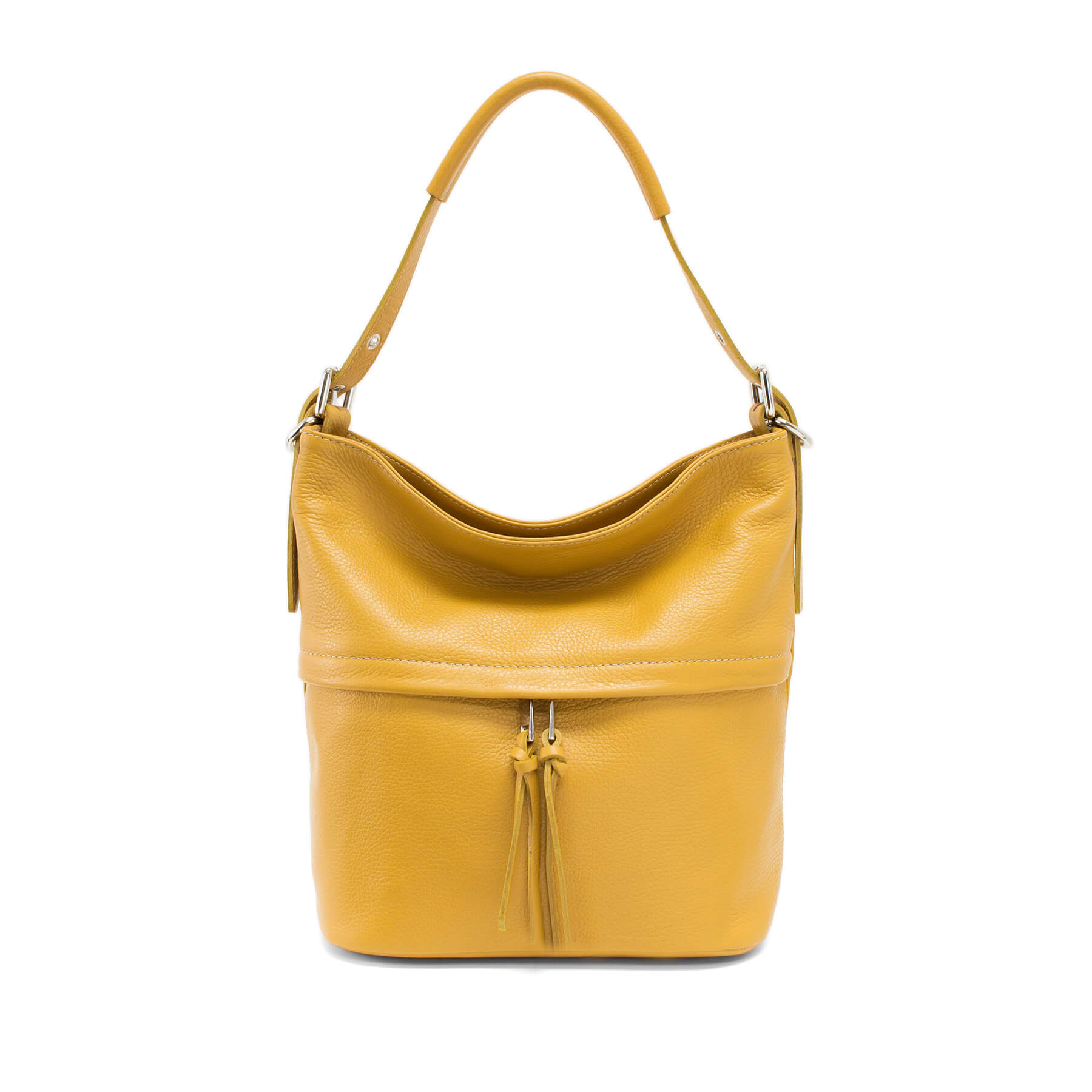 Italian Designer Leather Bucket Bag with Tassel- Swolit Lusso- Mustard Secondary image