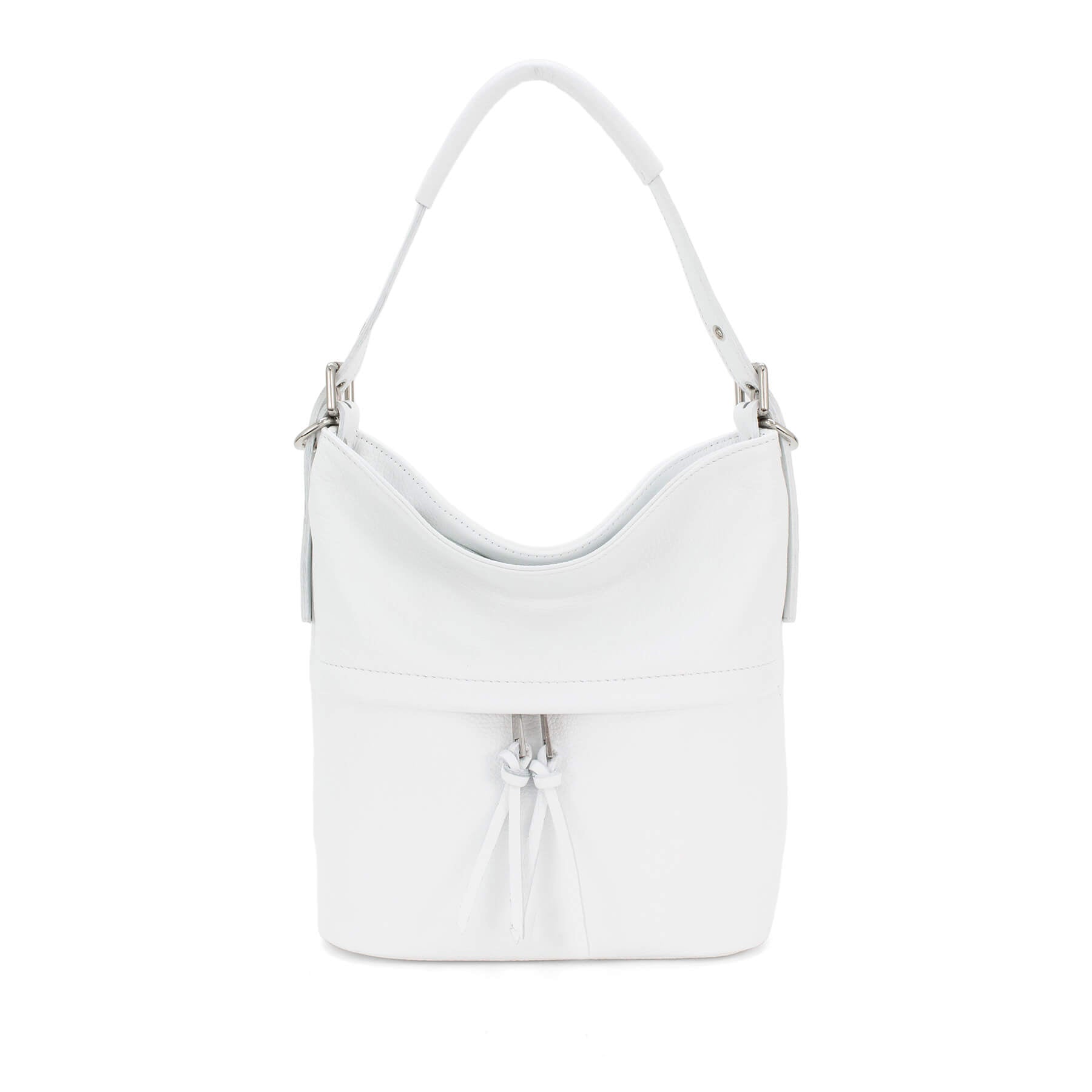 Italian Designer Leather Bucket Bag with Tassel- Swolit Lusso- Snow White Secondary image