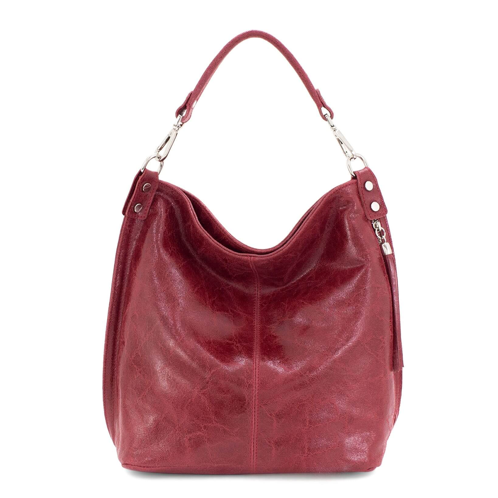 Italian Designer Soft Leather Right Pocket Hobo Bag- Swolit Zeta-Oxblood/  Red Main image