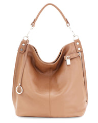 Italian Designer Leather Pocket Hobo Bag with Padlock Detailing Irene - Swolit Zeta- Light Tan