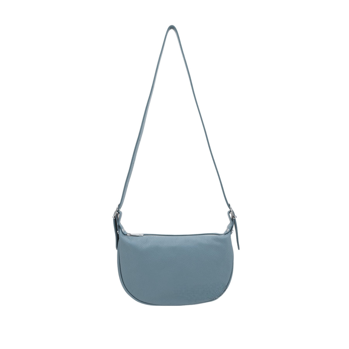 Italian Designer Leather Round Shoulder Bag Dusty Blue