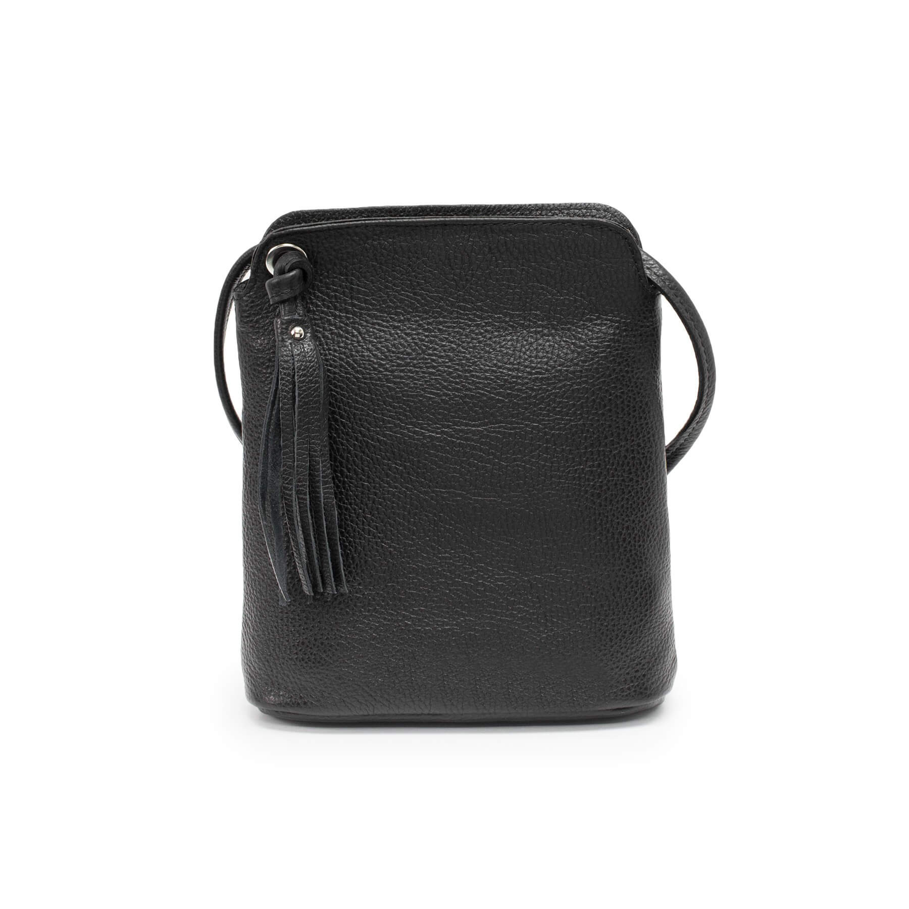 Italian Leather Tassel Crossbody-Fozzino Black Main image
