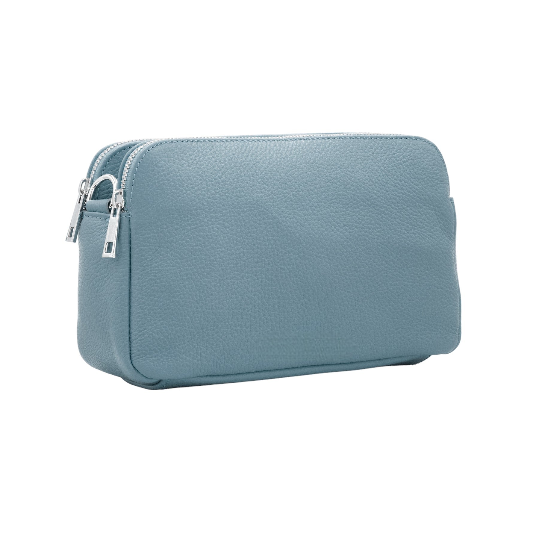 Italian Designer Leather Rectangular Triple Compartment Crossbody Dusty Blue Main image
