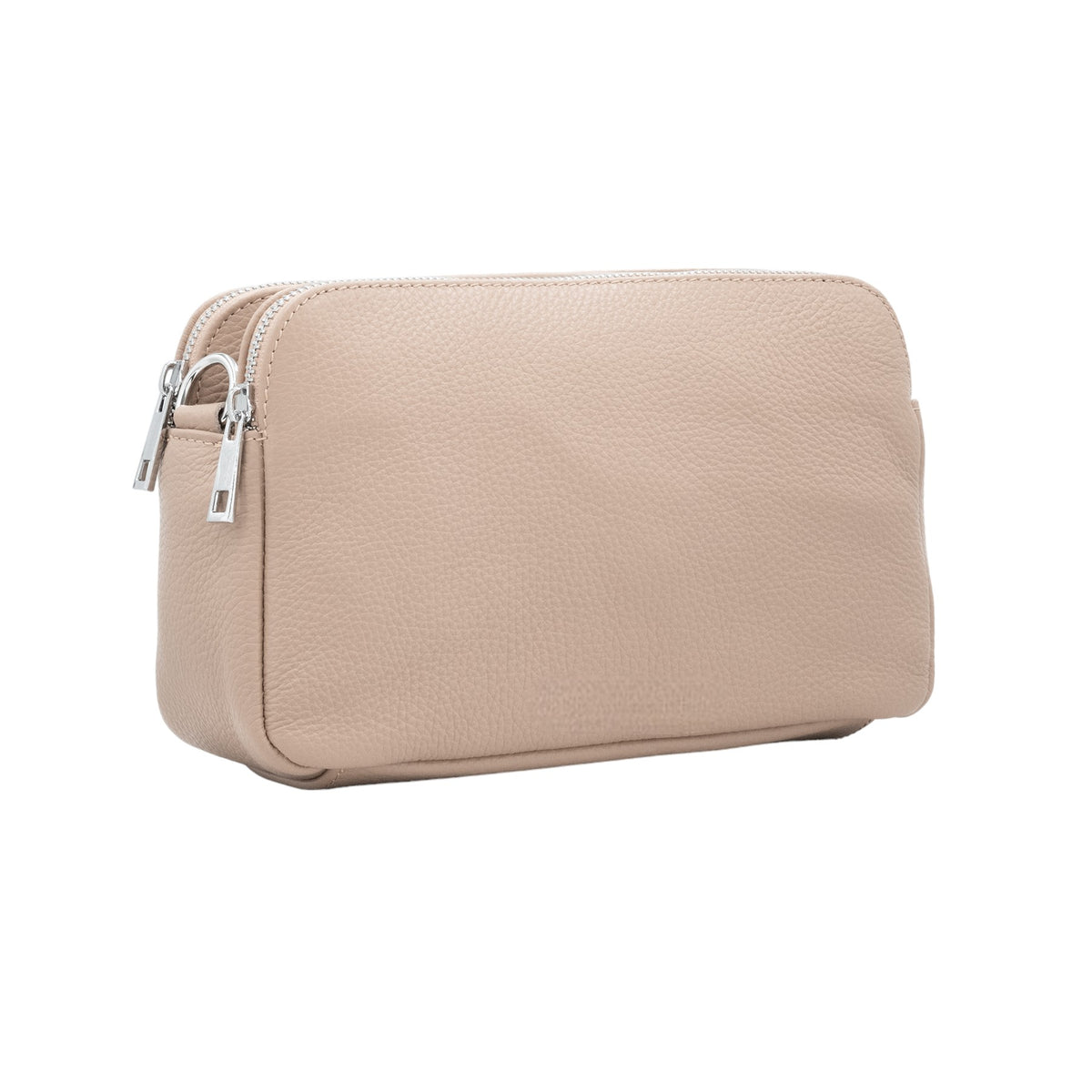 Italian Designer Leather Rectangular Triple Compartment Crossbody Nude