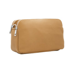 Italian Designer Leather Rectangular Triple Compartment Crossbody Tan