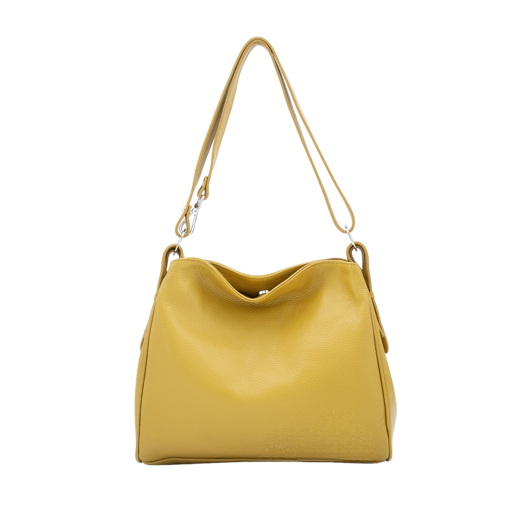 Italian Leather Two Compartments Handbag with Adjustable Strap Large Mustard Main image