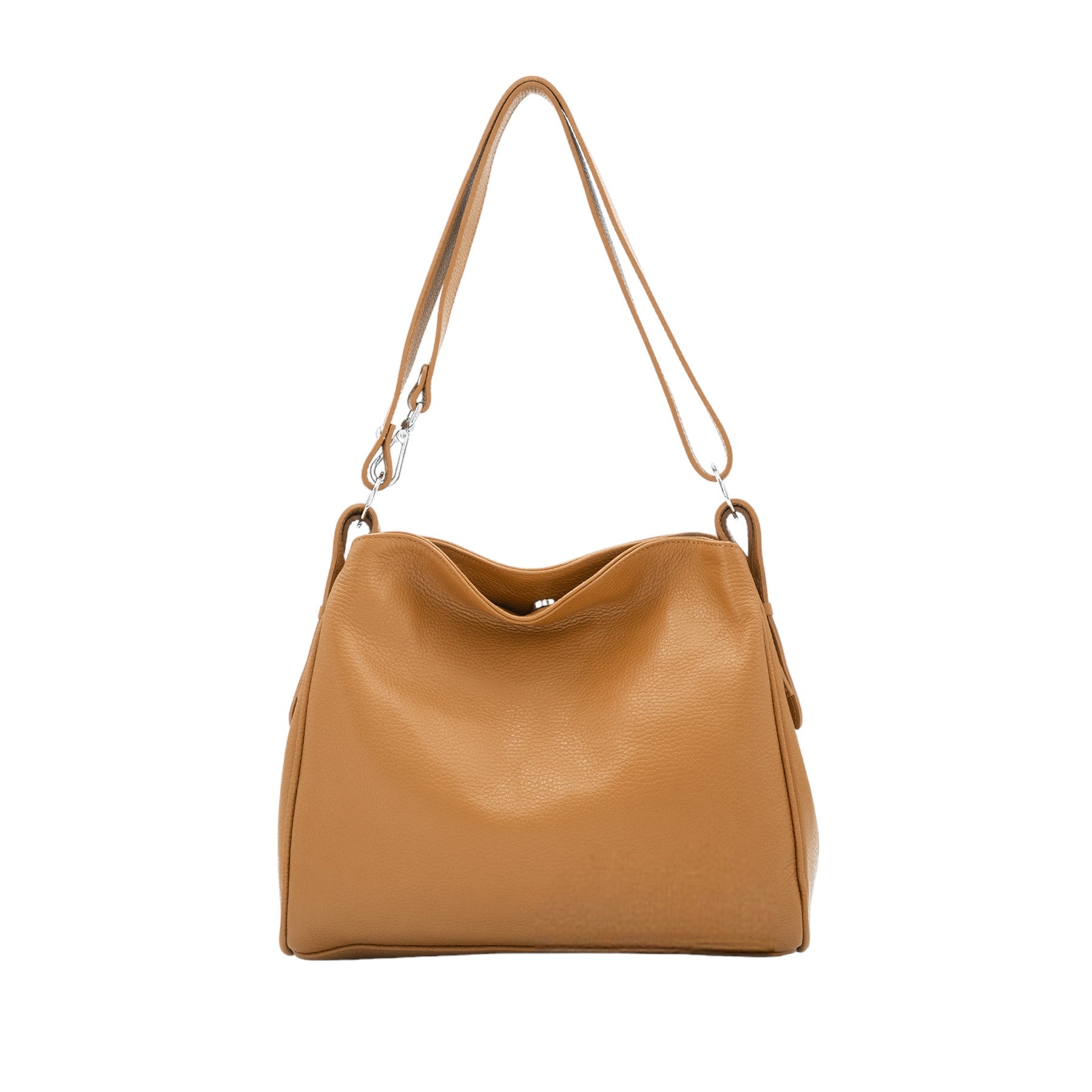Italian Leather Two Compartments Handbag with Adjustable Strap Large Tan Main image