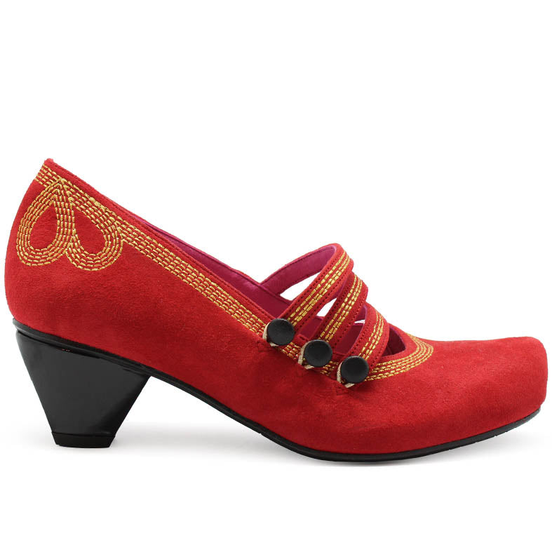 Lichido - Red/Gold Low heel cork shoe - British D'sire