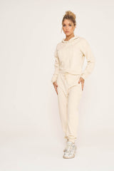 Elaina Fashion Women's Cream Short Hoodie Sweatshirt Casual Winter Warm Thermal Pullover Plain Top Fitted Long Sleeve Streetwear Daily Home Office Work Outing - Elaina Fashion
