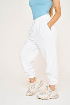 Women's White Plain Gym Sports Joggers -Casual Hip Hop Loose Fit Running Workout with Two Side Pockets, Ladies Bottoms Sweatpants for Comfortable Jogging - Elaina Fashion